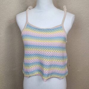 ANTHROPOLOGIE Pastel Rainbow Open Knit Tank Top Medium (7384)
